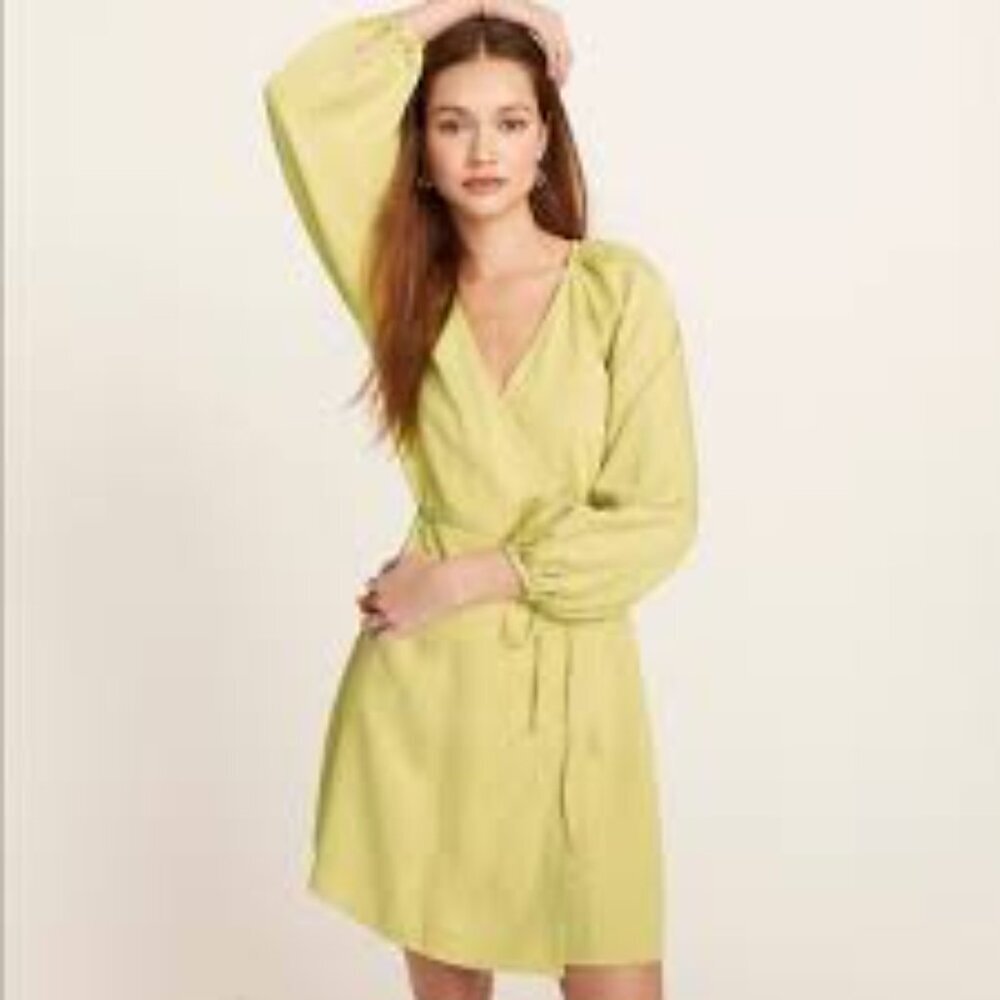 ✅ J. CREW CHARTREUSE DRAPEY WRAP MINI DRESS SIZE MEDIUM‎